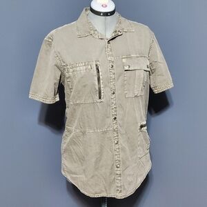 INC Khaki Snap Front Women's Shirt Size M 100% Cotton Zipper Gorpcore Hiking